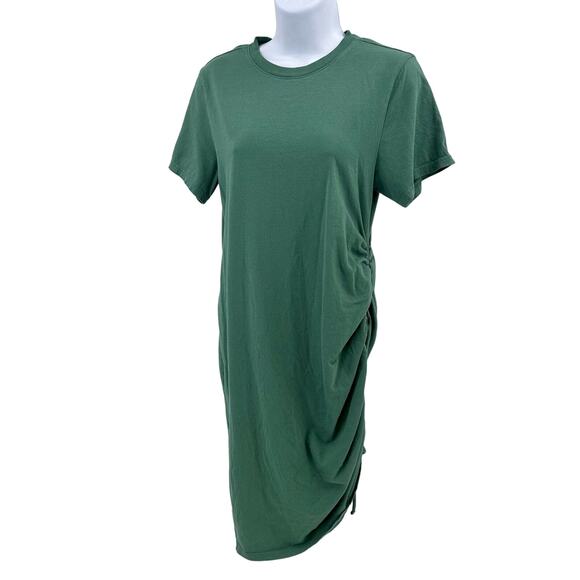 Universal Thread Ruched Side Knee Length T-shirt Dress WMNS XS Green Crew SS - Picture 3 of 12